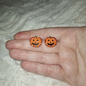 Halloween Orange Rhinestone Jack O Lantern Pumpkin Earrings